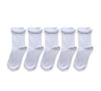 Cub Rocks 5pk Girls Cotton Frilly Ankle Socks! White, UK Size 4-7 (11-14 yrs)