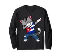 Cuba Flag Cat Dabbing Cuban Roots Long Sleeve T-Shirt