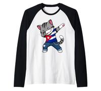 Cuba Flag Cat Dabbing Cuban Roots Raglan Baseball Tee