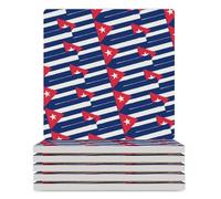 Cuba Flag Or Banner Ceramic Coasters Set Square Coaster with Cork Backed Personalized Table Protection 6PCS