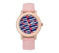 Cuba Flag Or Banner Watch for Women Pink Leather Strap Ladies Watches Round Case Three-Hand Wrist Watch