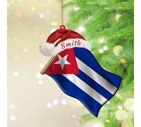 Cuba Flags Red Santa Hat Hanging Ornaments World State Map Flag Ornament Keepsake Keepsake Holiday Christmas Tree Party Decorations Round Clear Round Acrylic Ornament Pendant for Neighbor Friends