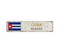 Cuba-Havana 4x18 Inch Metal Signs Outdoor Funny Novelty Garden Kitchen Front Door Man Cave Decor Garage Signs National Country Souvenir Road Aluminum Metal Sign for Living Room