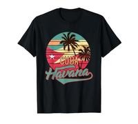 Cuba Havana Vintage Cuban Flag Palm Trees Sunset Value Graphic T-Shirt, Men, Black, XL