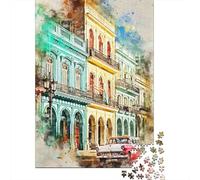 Cuba in Watercolor 1000-Piece Puzzle for Adults, 52x38cm/1000pcs; A Screen-free Activity for Quiet Evenings; Smooth White Cardboard Pieces