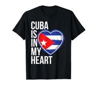 Cuba is in My Heart Cuban Flag Pride Love American Hispanic Value Graphic T-Shirt, Men, Black, L