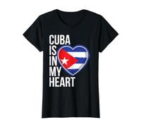 Cuba is in My Heart Cuban Flag Pride Love American Hispanic Value Graphic T-Shirt, Women, Black, L