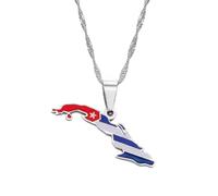 Cuba Map Flag Pendant Necklaces for Women,Map of Cuban Charm Silver Color/Gold Color Jewelry For Women Men(Silver Color,45cm)