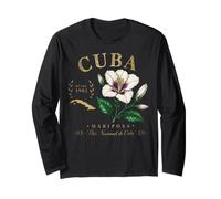 Cuba Mariposa Flower Vintage Botanical Since 1902 Art Long Sleeve T-Shirt