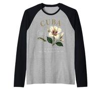 Cuba Mariposa National Flower Vintage Botanical Raglan Baseball Tee
