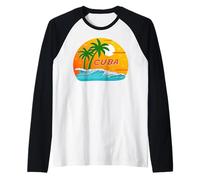Cuba Palm Trees Caribbean Beach Sunset Sunrise Souvenir Raglan Baseball Tee