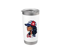 Cuba Portrait Woman Wearing Cuban Flag Cap and Hoop Earring Stainless Steel Insulated Tumbler
