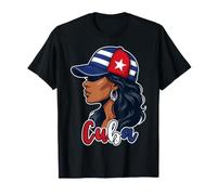 Cuba Portrait Woman Wearing Cuban Flag Cap and Hoop Earring T-Shirt