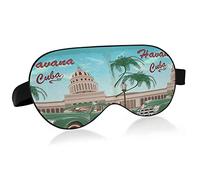 Cuba Retro Poster Green Car Palm Trees Eye Masks Cover Blocks Light Sleep Mask Shade Cover Blindfold Relaxing Eyeshade Cover with Adjustable Head Strap for Men Women Kids