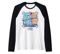 Cuba Street Scene from Havana Classic Cars Old Town Souvenir Raglan Baseball Tee