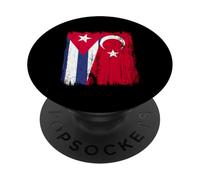 Cuba Turkey Half Flag Turkiye Cuban Turkish Heritage PopSockets Adhesive PopGrip