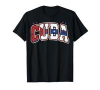 Cuba Vintage Distressed Flag Varsity Style Lettering T-Shirt