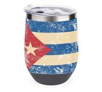 Cuba Vintage Flag Funny Stainless Steel Eggshell Cup 12oz Double Layer Vacuum Red Wine Cups U-Shaped Tumbler with Lid