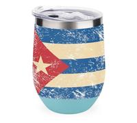 Cuba Vintage Flag Funny Stainless Steel Eggshell Cup 12oz Double Layer Vacuum Red Wine Cups U-Shaped Tumbler with Lid