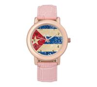 Cuba Vintage Flag Leather Fashion Women Watch Simplicity Round Wristwatch Easy Reader Ladies Watches