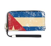Cuba Vintage Flag Leather Large Capacity Wallet with Wrist Strap Credit Card Holder Wallets Travel Purse Handbags
