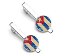 Cuba Vintage Flag Men's Novelty Tie Clips Round Metal Tie Bar Jewelry Gift for Daily Business Anniversary 5.5x2.2cm