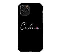 Cuba White Cursive Script with Patriotic Cuban Flag Heart Case for iPhone 11 Pro