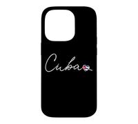 Cuba White Cursive Script with Patriotic Cuban Flag Heart Case for iPhone 14 Pro