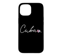 Cuba White Cursive Script with Patriotic Cuban Flag Heart Case for iPhone 15