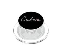 Cuba White Cursive Script with Patriotic Cuban Flag Heart PopSockets PopGrip for MagSafe
