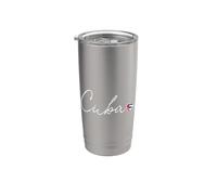 Cuba White Cursive Script with Patriotic Cuban Flag Heart Stainless Steel Insulated Tumbler
