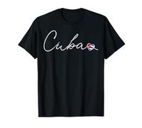 Cuba White Cursive Script with Patriotic Cuban Flag Heart T-Shirt
