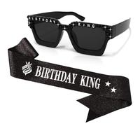 CUBACO Birthday Decorations for Men included King Sunglasses and Sash, 16th 21st 30th 40th 50th 60th Happy Birthday Decorations for him Party Hats Gifts Decor (Silver)