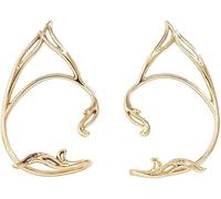 Cubahop 1 Pair Simple Ear Cuff Earring Elf Hook Over Ear Earrings Non Pierced Hollow Cat Ears Outline Ear Loop Earrings for Women and Girls (Gold)
