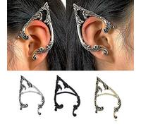 Cubahop 1 Pair Vintage Elf Ear Cuffs Piercing Ear Cuff Earrings Climber Ear Wrap Gothic Exaggerated Earring for Women and Girls (Black)