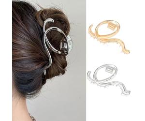 Cubahop 2PCS Metal Hair Claw Clips Barrettes Musical Note Pearl Irregular Large Shark Clamp Gold Silver Wave Non-Slip Hair Styling Accessories for Women (Color B, One size)