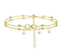 Cubahop Boho Double Layer Beach Infinity Friendship Anklets Bead Pearl Ankle Bracelets Summer Foot Accessories Jewelry for Women and Girls (Gold)