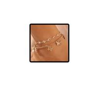 Cubahop Double Layer Butterfly Anklets Bling Crystal Ankle Bracelets Summer Foot Accessories Jewelry for Women and Girls (Gold)