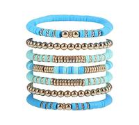Cubahop Layered Boho Bracelets Colorful Preppy Bracelets Beads Aesthetic Handmade Charm Stretch Bracelet Cute Summer Beach Jewelry Adjustable for Women Teen Girls (Blue)