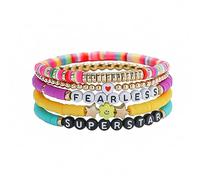 Cubahop Layered Boho Bracelets Colorful Preppy Bracelets Beads Aesthetic Handmade Love Letter Stretch Bracelet Cute Summer Beach Jewelry Adjustable for Women Teen Girls (Fearless)