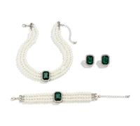Cubahop Wedding Bride Pearl Gemstone Necklace Bracelets and Earring Set Crystal Necklace Party Wedding Jewelry Sets for Women and Girls (Green)