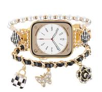 Cuban Chain Metal Band Compatible with Apple Watch Bands 38mm 40mm 41mm 42mm 44mm 45mm 46mm 49mm Women, Cowboy Link with Charms Pendants Jewelry Strap for iWatch Series 10 9 8 7 6 5-1 SE Ultra (Gold