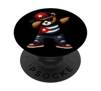 Cuban Dabbing Bear Cuba Flag Boy Kids Hispanic Heritage PopSockets Adhesive PopGrip