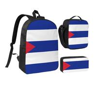 Cuban Flag 17 Inch Backpack Lunch Bag Pencil Case Set, Cute Print, Durable Oxford Cloth.