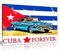 Cuban Flag & Car Canvas Wall Art Picture Print Home Decor (18x12)