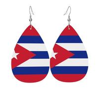 Cuban flag Leather Earring Pairs Teardrop Faux Leather Earrings Set for Women Lightweight Leather Dangle Drop Earrings.