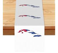 Cuban Flag Map Printed Kitchen Table Runner 13x72, Faux Linen Style Decor for Home Wedding Banquet Fireplace