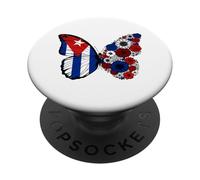 Cuban Flag Pride Cuba Roots Butterfly Women Girls Cubana PopSockets Adhesive PopGrip