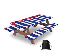 Cuban Flag Print Camping Essentials Waterproof Camping Table And Bench Cover With Drawstring Bag 183 Cm