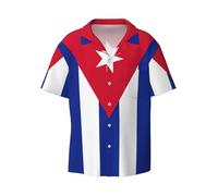 Cuban Flag Print Classic Short Sleeve Button Down Casual Shirt Keep Cool Relaxed Summer Activities, Black, XL